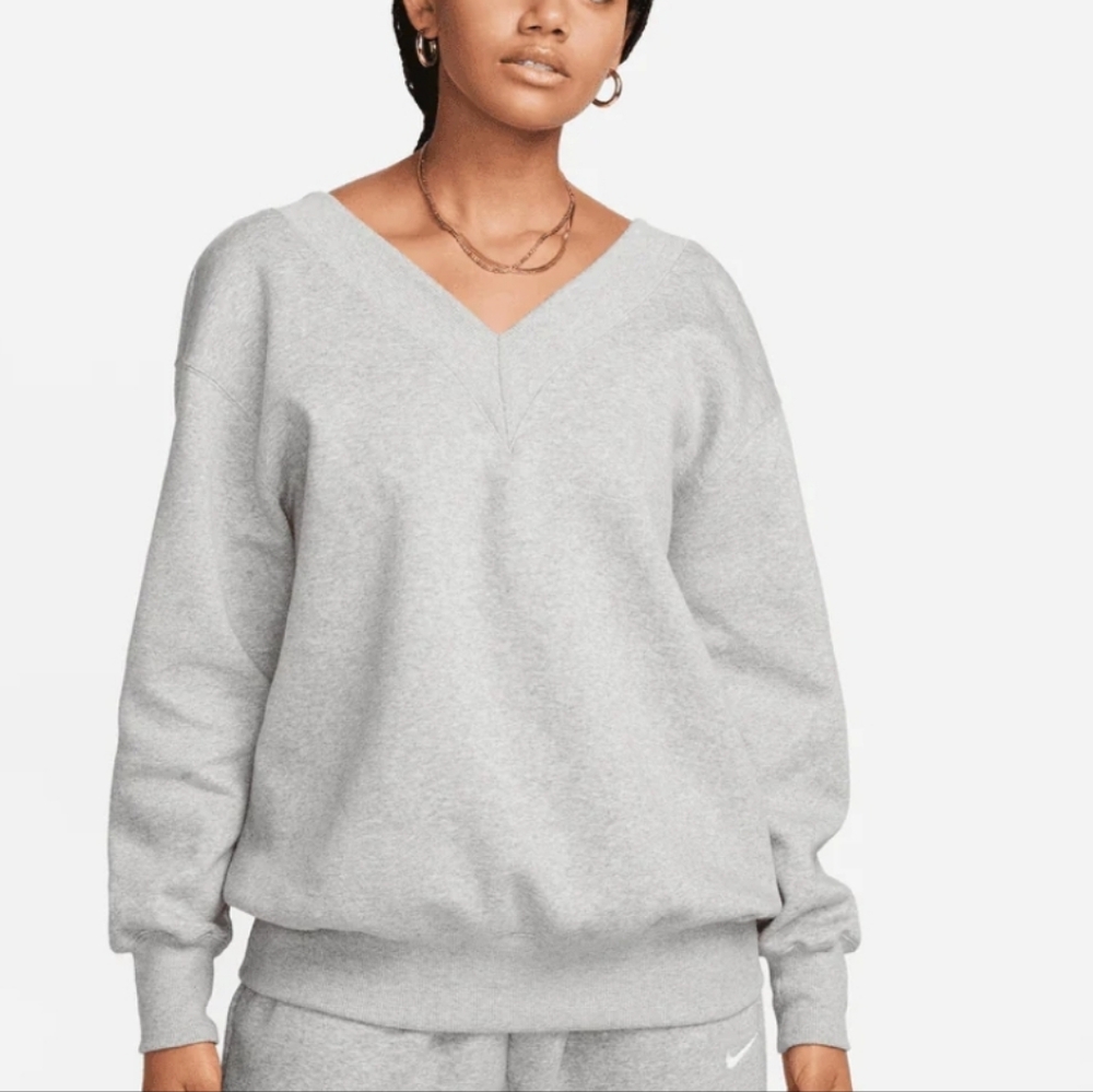 Nike Phoenix V-neck Fleece Sweatshirt Gray Size L Oversized Chic Basic